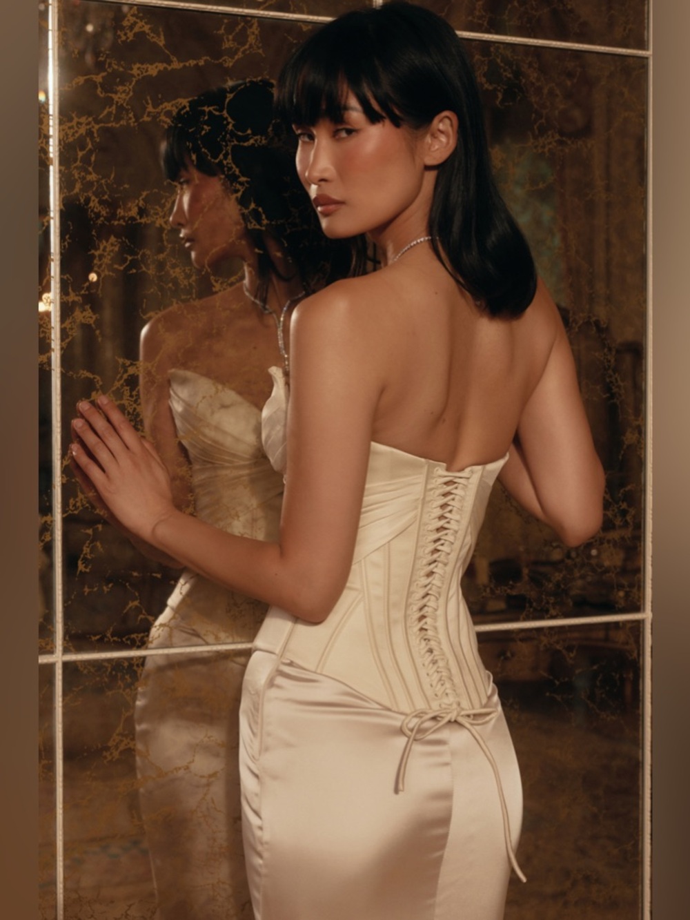 House of CB Eve size L A-C  Ivory Satin Corset Maxi Dress - Limited Edition - Picture 7 of 17